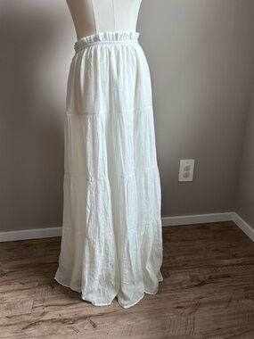 White Tiered flowy Maxi Skirt summer beachy boho prairie cottagecore beach